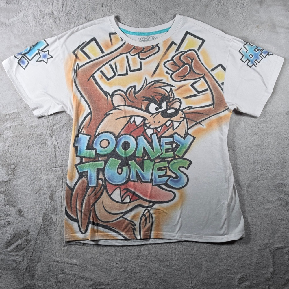Looney Tunes Taz Graphic T Shirt Mens L White Airbrush Style Streetwear Tee